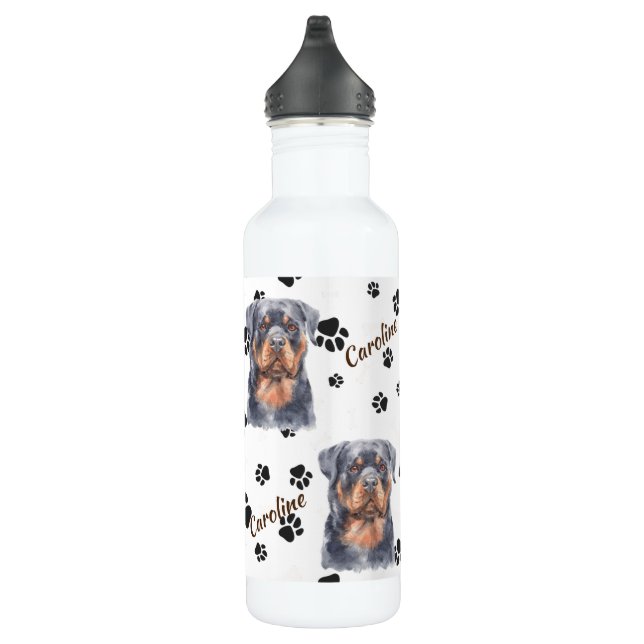 Black Tan Rottweiler Dog Pawprint 710 Ml Water Bottle (Right)