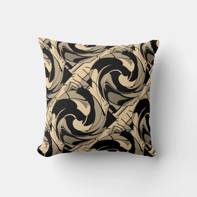 Black Tan Taupe Brown Slanted Mediterranean Mosaic Cushion (Front)