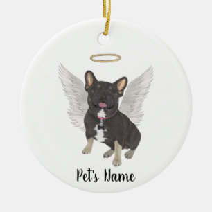 Black & Tan Tricolor Frenchie Sympathy Memorial Ceramic Tree Decoration