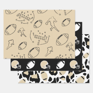 Black, Tan & White Football Color Patterns Wrapping Paper Sheet