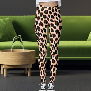 Black Tan White Safari Leopard Skin Pattern Print Leggings