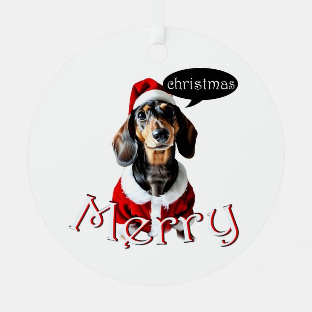 Black Tandan Modachshund Dog Face Santa Dachshund  Metal Tree Decoration (Front)
