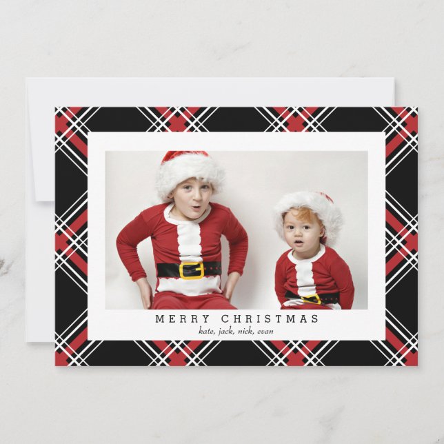 Black Tartan Photo Card for the Christmas Holidays (Front)