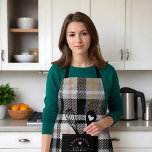 Black Tartan Plaid Faux Pocket Spoon & Whisk Apron<br><div class="desc">Black & white tartan plaid pattern faux stitched front pocket apron. Design features a cute black & white tartan plaid pattern with a faux front stitched pocket. A whisk and heart spoon are popping out from the faux front pocket. On the front of the pocket replace with your name "Kitchen"...</div>