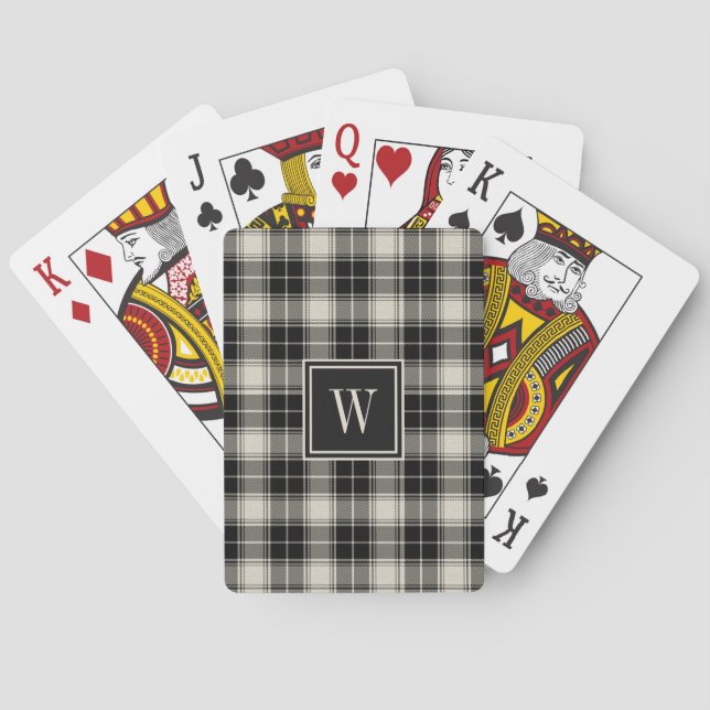 Black Tartan Plaid Pattern with Monogram Playing Cards (Back)