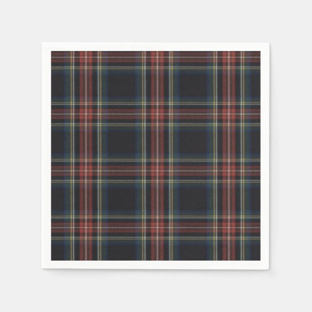 Black Tartan Standard Cocktail Napkin (Front)