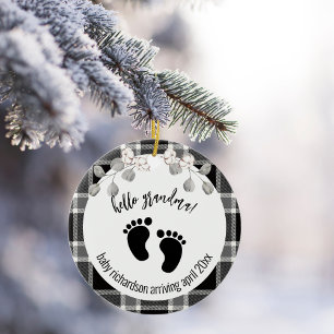 Black Tartan Xmas Grandma Announcement Ceramic Tree Decoration