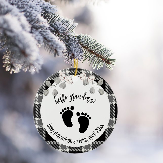 Black Tartan Xmas Grandma Announcement Ceramic Tree Decoration (Creator Uploaded)
