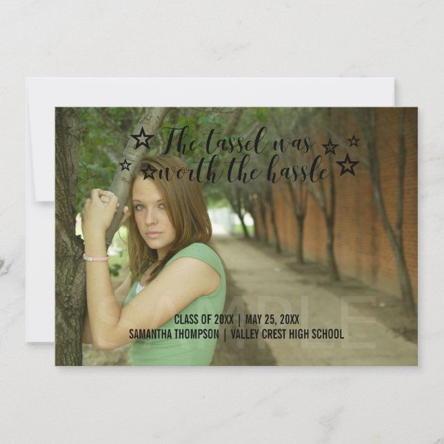 Black Tassel Worth Hassle Photo Graduation Announcement (Front)