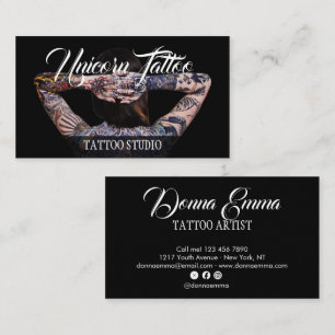 Black Tattoo artists photo script typography Business Card