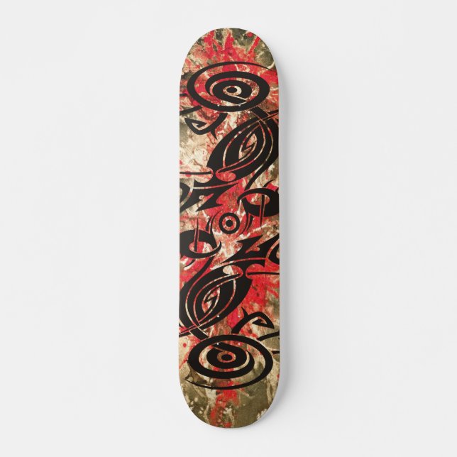 Black Tattoo Tribal 2 | red paint Skateboard (Front)