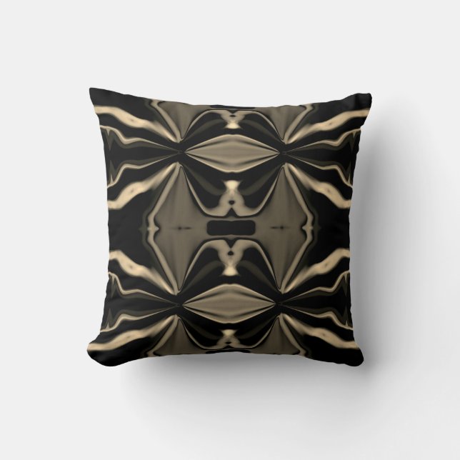 Black Taupe Beige Mediterranean Art Floral Mosaic Cushion (Front)