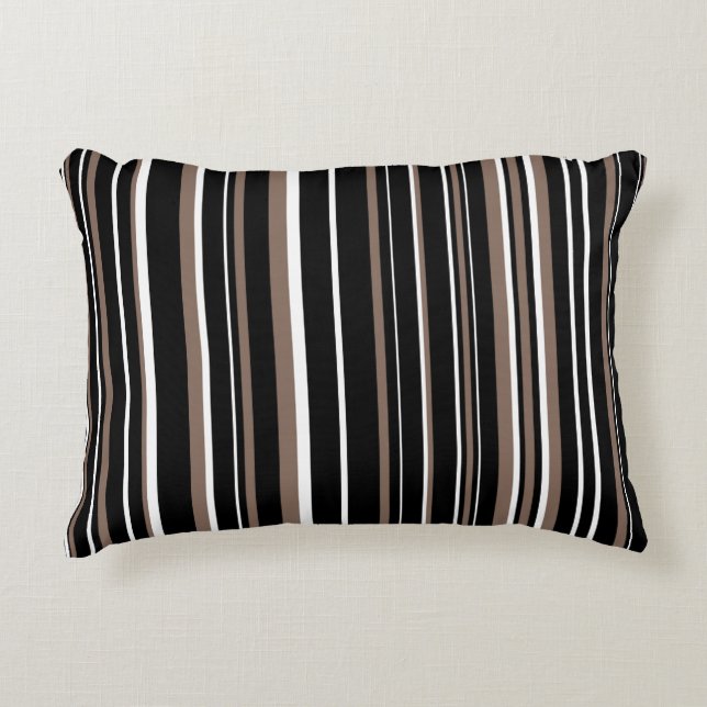 Black, Taupe Brown, and White Barcode Stripe Decorative Cushion (Front)