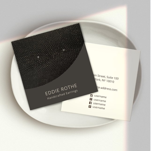 Black Taupe Curve Stud Earring Display Square  Business Card (Creator Uploaded)