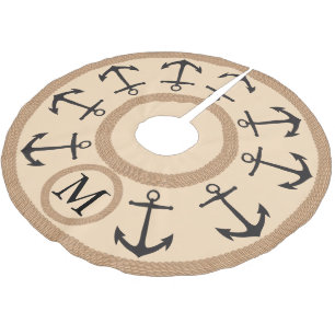 Black & Taupe Nautical Anchors and Rope Brushed Polyester Tree Skirt