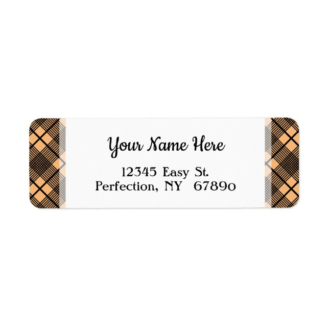 Black Taupe Plaid Pattern Editable Return Address (Front)