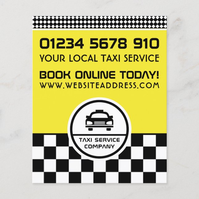 Black Taxi Cab Circled Logo with Price List Flyer (Front)