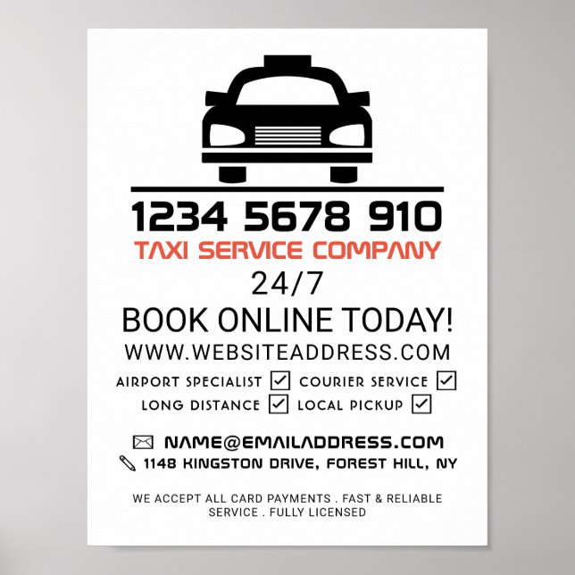 Black Taxi Cab Logo, Taxi Cab Firm Advertising Poster (Front)