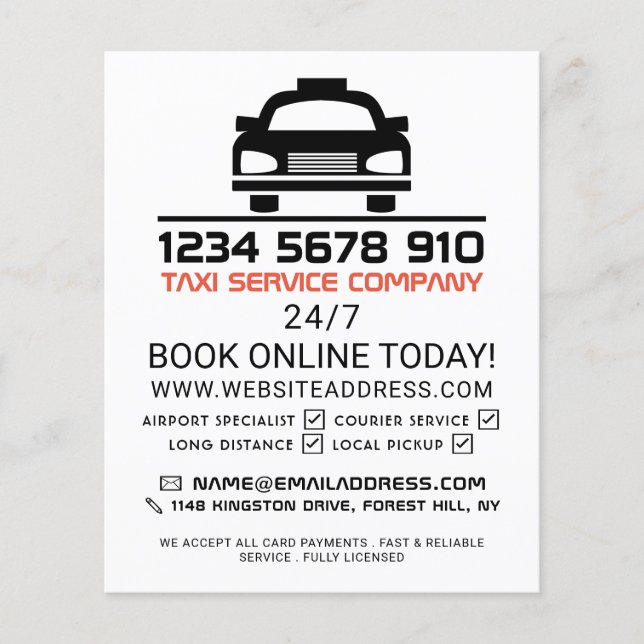 Black Taxi Cab Logo, Taxi Cab Firm with Price List Flyer (Front)