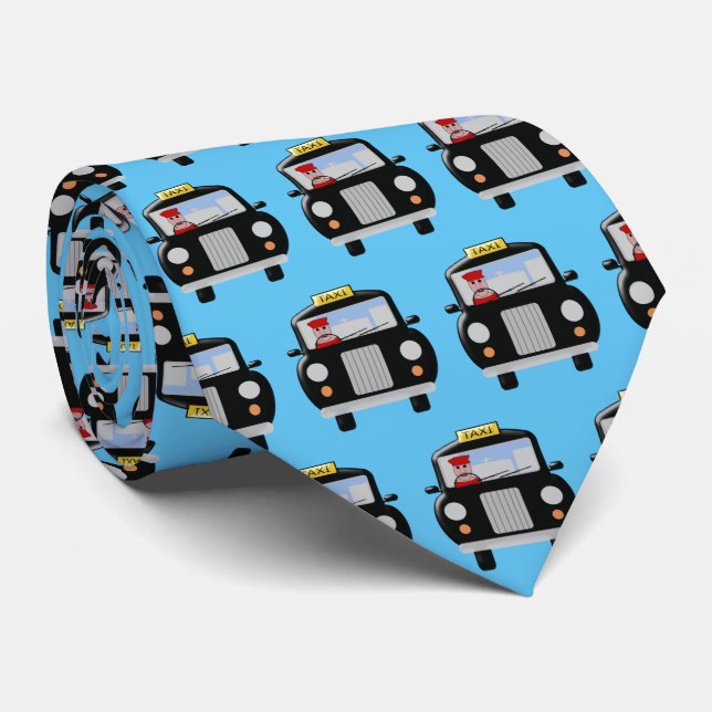 Black Taxi Design Neck Tie (Rolled)