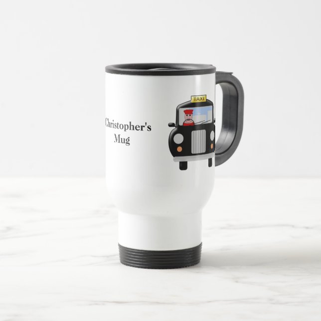 Black Taxi Design Travel Mug (Front Right)