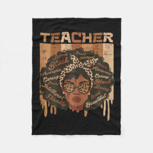 Black Teacher Afro Hair Words History Month Africa Fleece Blanket