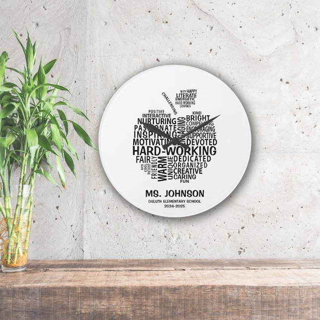 Black Teacher Appreciation Typograhy Apple Large Clock (Creator Uploaded)