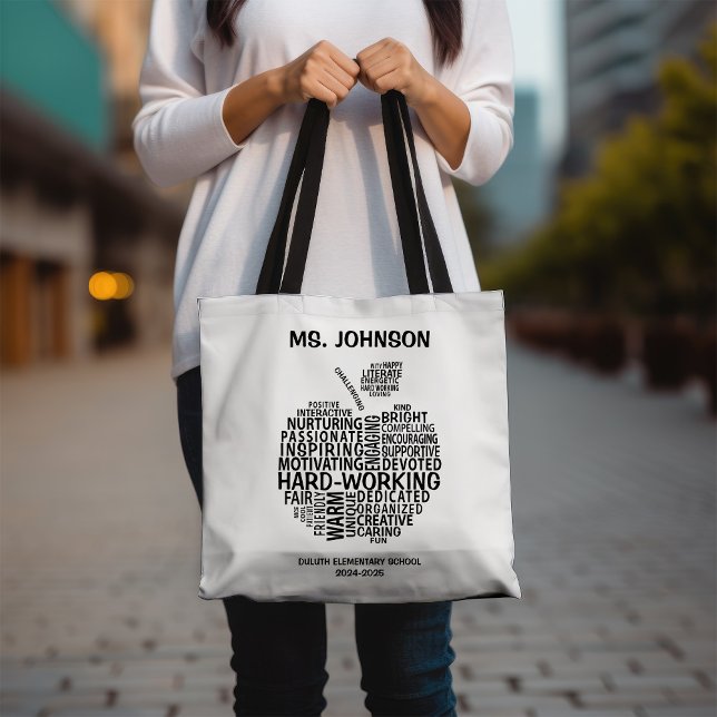 Black Teacher Appreciation Typograhy Apple Tote Bag (Creator Uploaded)