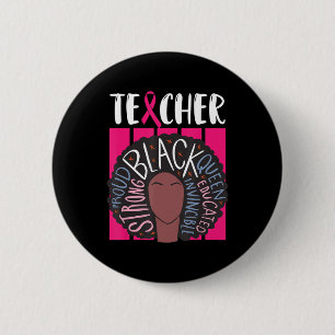 Black Teacher Breast Cancer Awareness Afro Woman W 6 Cm Round Badge