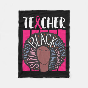 Black Teacher Breast Cancer Awareness Afro Woman W Fleece Blanket