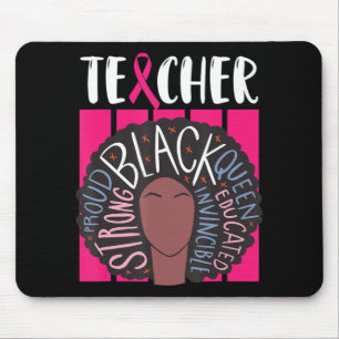 Black Teacher Breast Cancer Awareness Afro Woman W Mouse Mat