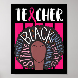 Black Teacher Breast Cancer Awareness Afro Woman W Poster