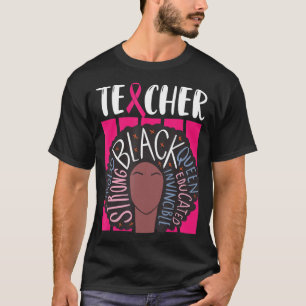 Black Teacher Breast Cancer Awareness Afro Woman W T-Shirt