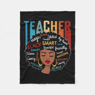 Black Teacher Magic Black History Month Afro Hair Fleece Blanket