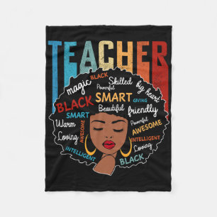 Black Teacher Magic Black History Month Afro Hair Fleece Blanket