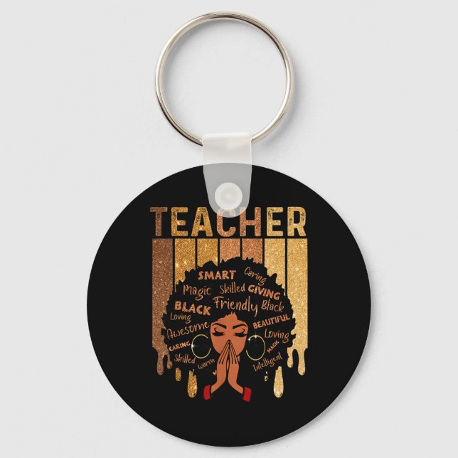 Black Teacher Magic Black History Month Afro Hair  Key Ring (Front)