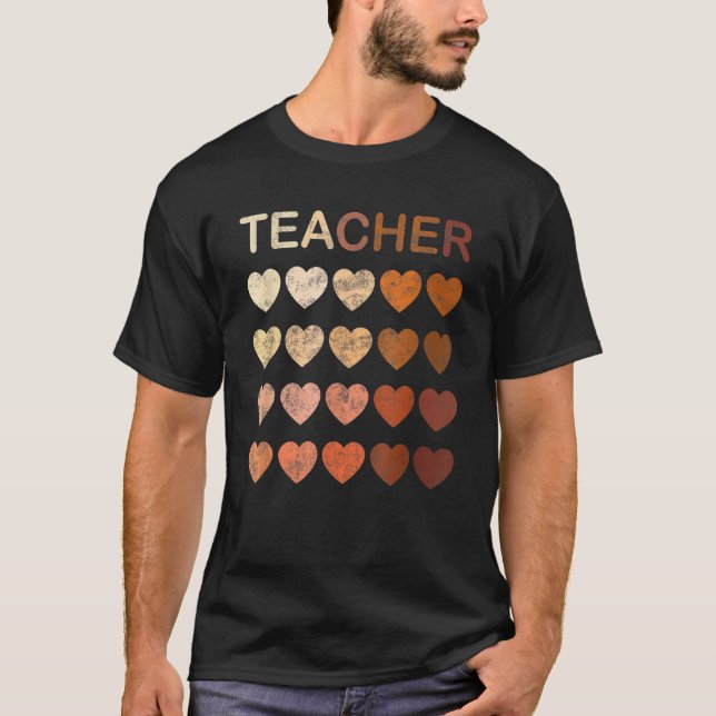 Black Teacher Magic Melanin Hearts Black History M T-Shirt (Front)