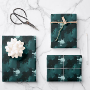 Black & Teal Abstract Wrapping Paper Sheet