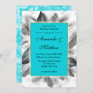 Black Teal and Gold Marble Wedding Invitations 