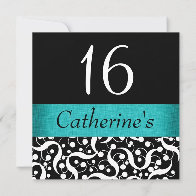 Black teal aqua elegant any age celebration invitation (Front)
