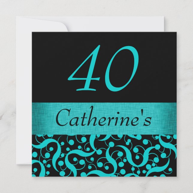 Black teal aqua elegant any age celebration invitation (Front)