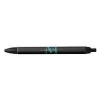 Black Teal Aqua Green Monogram Elegant Script Name