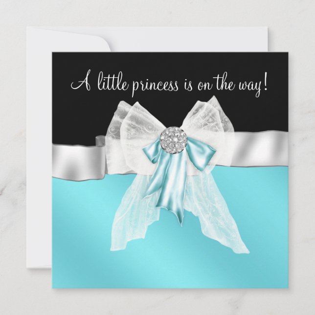 Black Teal Blue Bow Princess Baby Shower Invitation (Front)