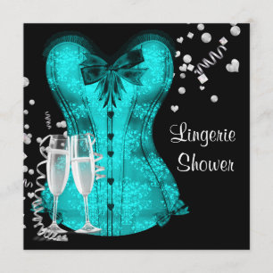 Black Teal Blue Corset Lingerie Bridal Shower Invitation