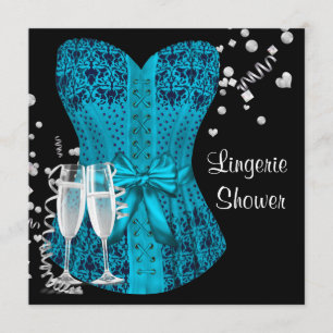 Black Teal Blue Corset Lingerie Bridal Shower Invitation