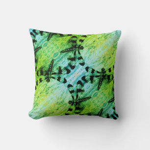 Black, teal blue green  dragonfly solid back cushion