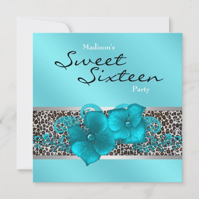 Black Teal Blue Leopard Birthday Party Invitation (Front)