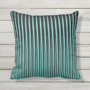 Black Teal Blue Stripes Patterns Ombre Colours Cushion