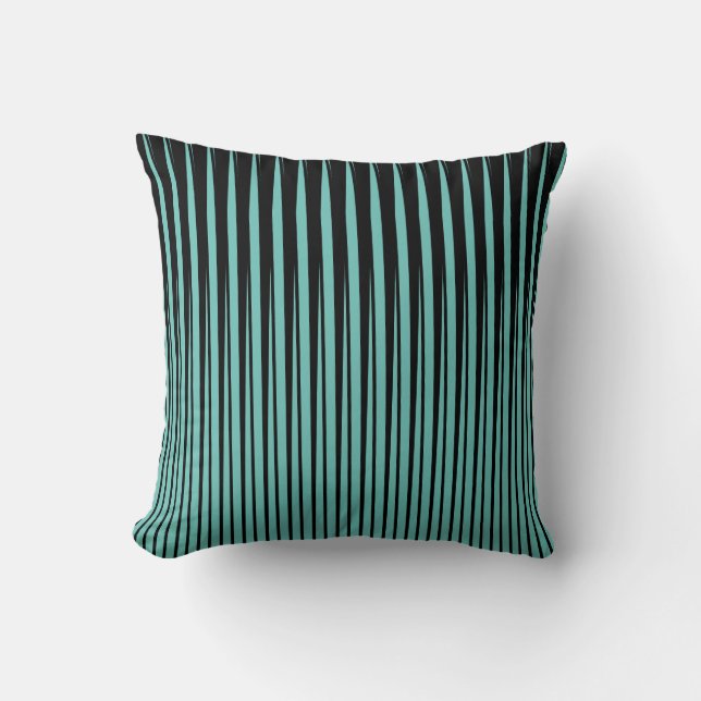 Black Teal Blue Stripes Patterns Ombre Colours Cushion (Front)