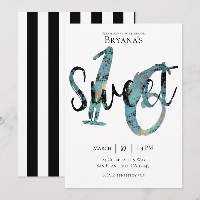 Black Teal Bronze Modern Sweet 16 Birthday Party Invitation (Front/Back)